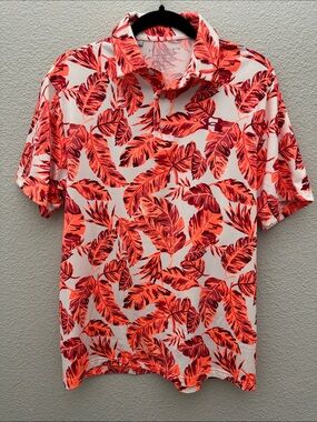 Under Armour Men's The Playoff Golf Polo‎ Shirt Orange Leaf Palm Print Medium